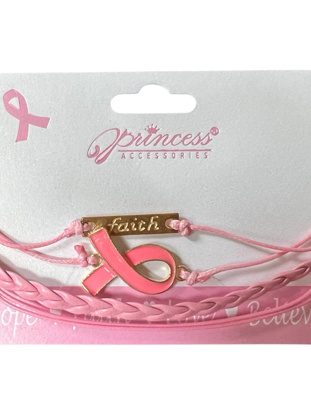 Pink 'Faith' Ribbon Multi-strand Bracelet
